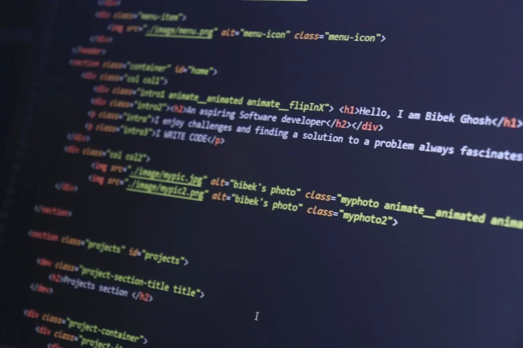 Colorful HTML code displayed on a computer screen for programming projects.